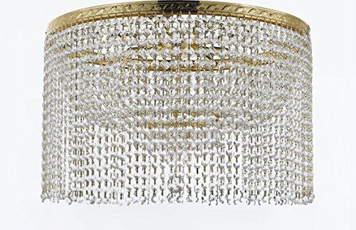 French Empire Crystal Semi Flush Chandelier Chandeliers Lighting With Crystal Bead Shade / Curtain H19" X W24" - A500-Flush/B68/Cg/870/9