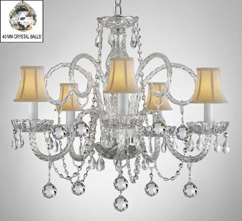 Crystal Chandelier With White Shades & Crystal Balls - A46-B6/Whiteshades/385/5