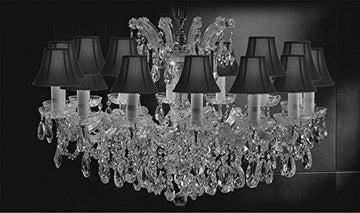 Swarovski Crystal Trimmed Maria Theresa Chandelier Crystal Lighting Chandeliers Lights Fixture Pendant Ceiling Lamp For Dining Room Entryway Living Room H21" X W31" With Black Shades - A83-Sc/Blackshades/Cs/2489/14Sw