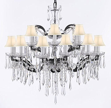 Nineteenth C. Baroque Iron & Empress Crystal (Tm) Chandelier Lighting Crystal Icicles H 28" X W 30" With White Shades - G83-Whiteshades/B27/995/18