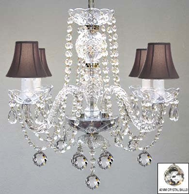 Murano Venetian Style All Crystal Chandelier W/ Crystal Balls And Black Shades - J10-B6/Blackshades/26098/4