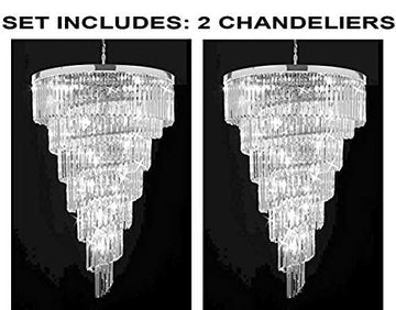 Set of 2 - Retro Palladium Empress Crystal (Tm) Glass Fringe 7 Tier Chandelier Lighting W 30" x H 50" - 2EA A93-26013/28