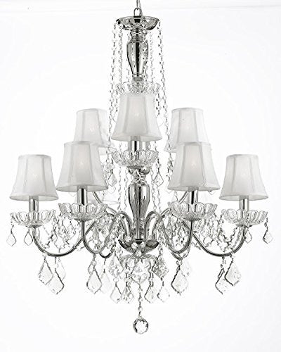 New Elegant Crystal Chandelier Lighting 9 Lights Shades Included H32" X Wd 26" Ceiling Fixture Pendant Lamp Modern - sc/white/843/6+3
