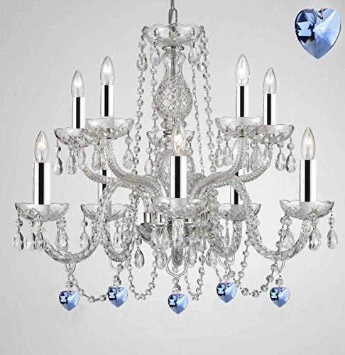 Empress Crystal (Tm) Chandelier Chandeliers Lighting w/Blue Color Crystal and w/Chrome Sleeves! - G46-B43/B85/1122/5+5