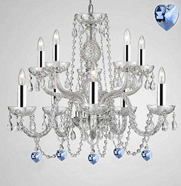 Empress Crystal (Tm) Chandelier Chandeliers Lighting w/Blue Color Crystal and w/Chrome Sleeves! - G46-B43/B85/1122/5+5