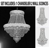 Set of 3-1 French Empire Crystal Chandelier Lighting H33 X W30 and 2 Empire Empress Crystal (tm) Wall Sconce Lighting W 12" H 17" - B92/CS/448/21 + C121-1800W12SC A500-