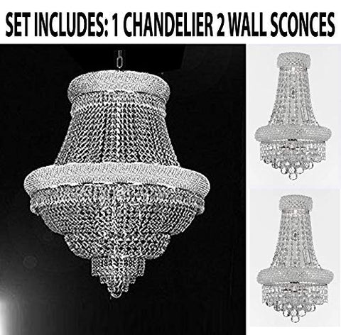 Set of 3-1 French Empire Crystal Chandelier Lighting H33 X W30 and 2 Empire Empress Crystal (tm) Wall Sconce Lighting W 12" H 17" - B92/CS/448/21 + C121-1800W12SC A500-