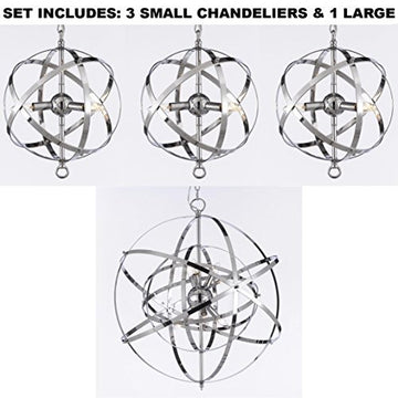 Set Of 3 Over Island With One Large Over Kitchen Table Wrought Chrome Orb Chandelier - 3Eag7-2155/3+1Eag7-26039/6