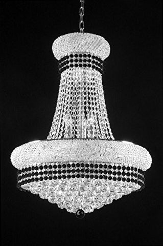 French Empire Crystal Chandelier Chandeliers Lighting Trimmed With Jet Black Crystal Good For Dining Room Foyer Entryway Family Room And More H32" X W24" - A500-B79/Silver/542/15