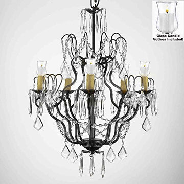 Crystal Chandelier W/ Candle Votives H27" X W21"- For Indoor / Outdoor Use Great For Outdoor Events Hang From Trees / Gazebo / Pergola / Porch / Patio / Tent - J10-B31/C/26034/5