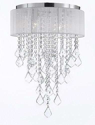 Flushmount 4-Light Chrome And White Shade Crystal Chandelier Lighting Empress Crystal (Tm) - G7-B7/B12/2130/4