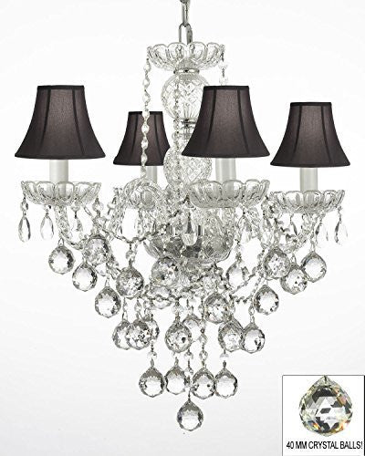 New Authentic All Crystal Chandelier Lighting W/ 40Mm Crystal Balls And With Black Shades H22" X W17" - J10-Blackshades/B6/3/26098/4