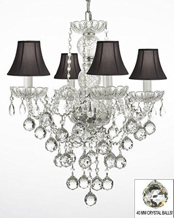 New Authentic All Crystal Chandelier Lighting W/ 40Mm Crystal Balls And With Black Shades H22" X W17" - J10-Blackshades/B6/3/26098/4