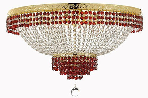 Flush French Empire Crystal Chandelier Lighting Trimmed With Ruby Red Crystal Good For Dining Room Foyer Entryway Family Room And More H21" W30" - A500-B74/Cg/Flush/870/14