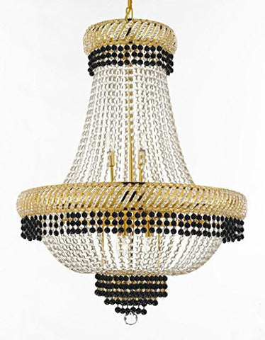French Empire Crystal Chandelier Chandeliers Lighting Trimmed With Jet Black Crystal Good For Dining Room Foyer Entryway Family Room And More H26" X W23" - A500-B79/Cg/448/9