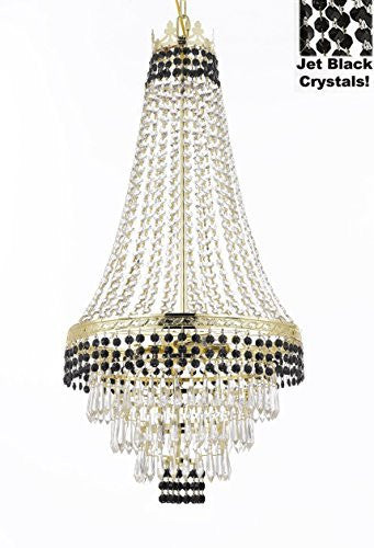 French Empire Crystal Chandelier Chandeliers Lighting Trimmed With Jet Black Crystal Great For Dining Room Foyer Entryway Family Room H30" X W17" - J10-B79/Cg/26026/4