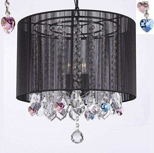Crystal Chandelier Chandeliers With Large Black Shade And Blue And Pink Crystal Hearts H15" X W15" - Perfect For Kids' And Girls Bedrooms - G7-B85/B21/Black/Sm/26029/3