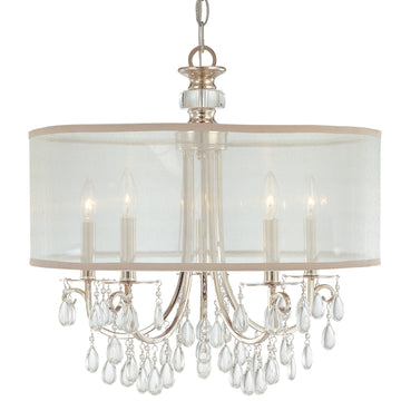 5 Light Polished Chrome Transitional Chandelier Draped In Clear Smooth Teardrop Almond Crystal - C193-5625-CH