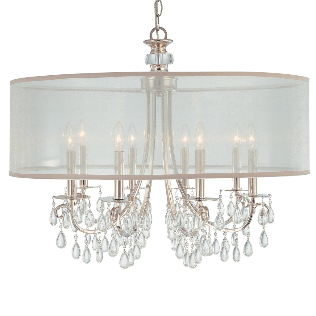 8 Light Polished Chrome Transitional Chandelier Draped In Clear Smooth Teardrop Almond Crystal - C193-5628-CH