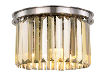 ZC121-1238F16PN-GT/RC - Urban Classic: Sydney 3 light Polished nickel Flush Mount Golden Teak (Smoky) Royal Cut Crystal