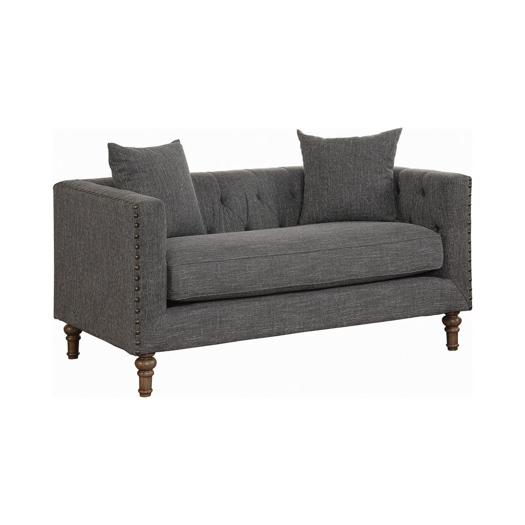 Set of 3 - Ellery Tuxedo Arm Tufted Sofa +Loveseat + Chair Grey - D300-10062