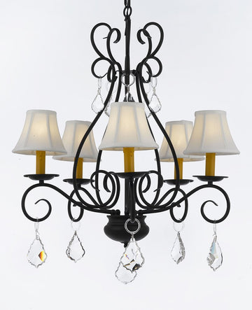 Wrought Iron Chandelier Crystal Lighting Empress Crystal (Tm) Chandeliers with White Shades H25.5" W25.5" - P7-B7/SC/WHITESHADES/441/5