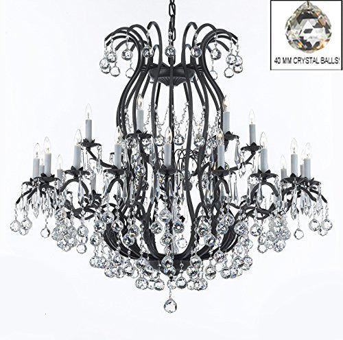 Wrought Iron Chandelier Crystal Lighting Empress Crystal (Tm) Dressed With Faceted Crystal Balls H46" W46" Perfect For An Entryway Or Foyer - A500-B6/3034/18+6