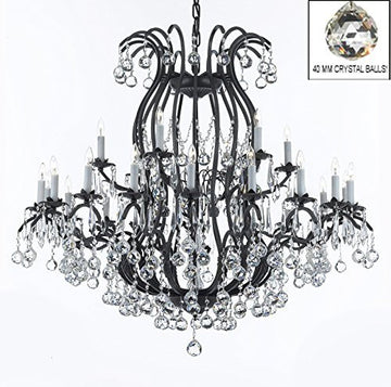 Wrought Iron Chandelier Crystal Lighting Empress Crystal (Tm) Dressed With Faceted Crystal Balls H46" W46" Perfect For An Entryway Or Foyer - A500-B6/3034/18+6