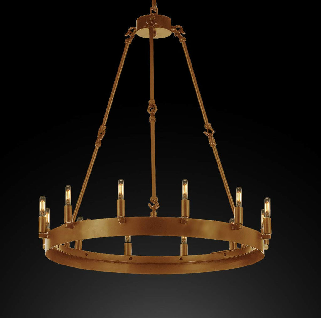 Wrought Iron Vintage Barn Metal Castile One Tier Chandelier Chandeliers Industrial Loft Rustic Lighting W 26" H 27" - A113-CG/3428/12