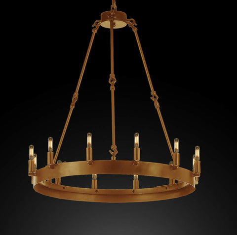 Wrought Iron Vintage Barn Metal Castile One Tier Chandelier Chandeliers Industrial Loft Rustic Lighting W 26" H 27" - A113-CG/3428/12