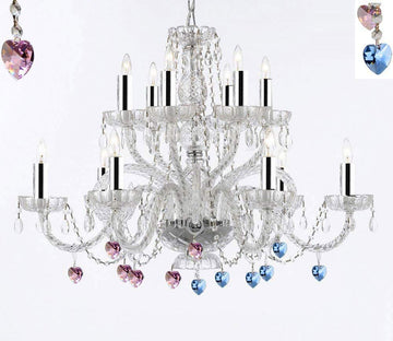 Murano Venetian Style All Empress Crystal (Tm) Chandelier with Blue and Pink Crystal w/Chrome Sleeves! - A46-B43/B85/B21/385/6+6