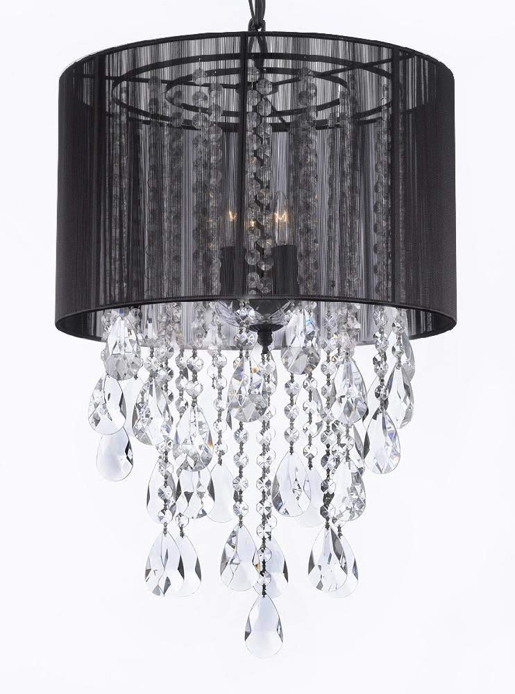 Crystal Chandelier Chandeliers Crystal with Large Black Shade! H24" x W15" - G7-B9/BLACK/3/26029/3