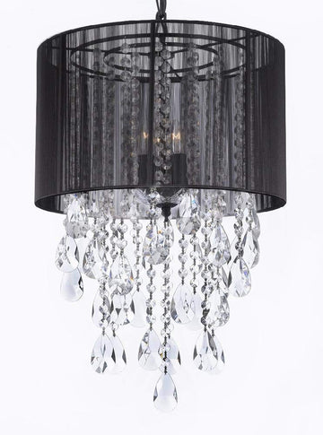 Crystal Chandelier Chandeliers Crystal with Large Black Shade! H24" x W15" - G7-B9/BLACK/3/26029/3