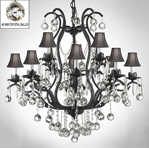 Swarovski Crystal Trimmed Chandelier Wrought Iron Crystal Chandelier Lighting Dressed W/ Crystal Balls & Shades - A500-B6/Sc/3034/8+4 -Black Shades Sw