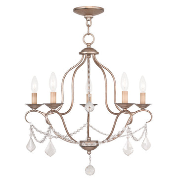 Livex Chesterfield 5 Light Antique Silver Leaf Chandelier - C185-6435-73