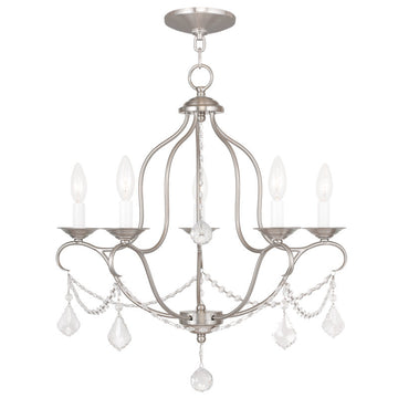 Livex Chesterfield 5 Light Brushed Nickel Chandelier - C185-6435-91