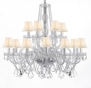 Swarovski Crystal Trimmed Chandelier Crystal Chandelier Lighting With White Shades H 38" X W 37" - A46-WHITESHADES/CS/385/9+9SW