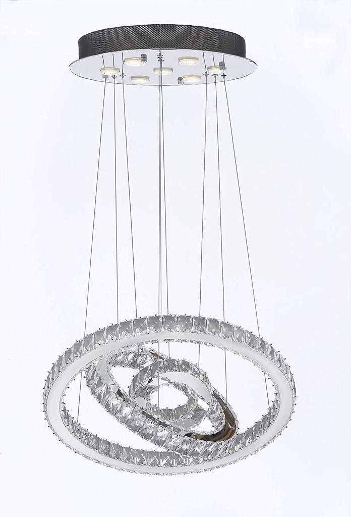 Crystal Elipse 3 Ring Chandelier Chandeliers Modern/Contemporary Lighting 23" Wide w/Adjustable Cables- Good for Dining Room Foyer Entryway Family Room and More! - G7-89174/7