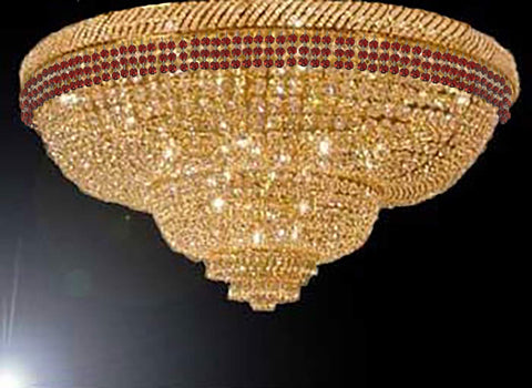 Flush French Empire Crystal Chandelier Chandeliers Moroccan Style Lighting Trimmed with Ruby Red Crystal! Good for Dining Room, Foyer, Entryway, Family Room and More! H29" x W50" - A500-FLUSH/B74/CG/448/48