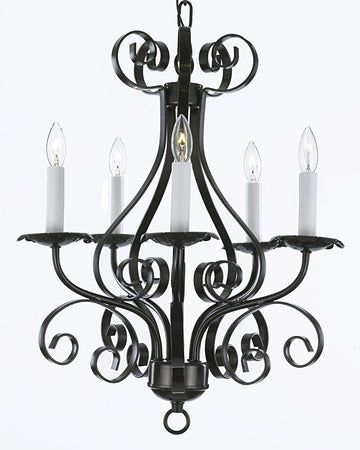 Wrought Iron Chandelier Lighting Country French 5 Light Ceiling Fixture Wrought Country French - 30175/5 BK