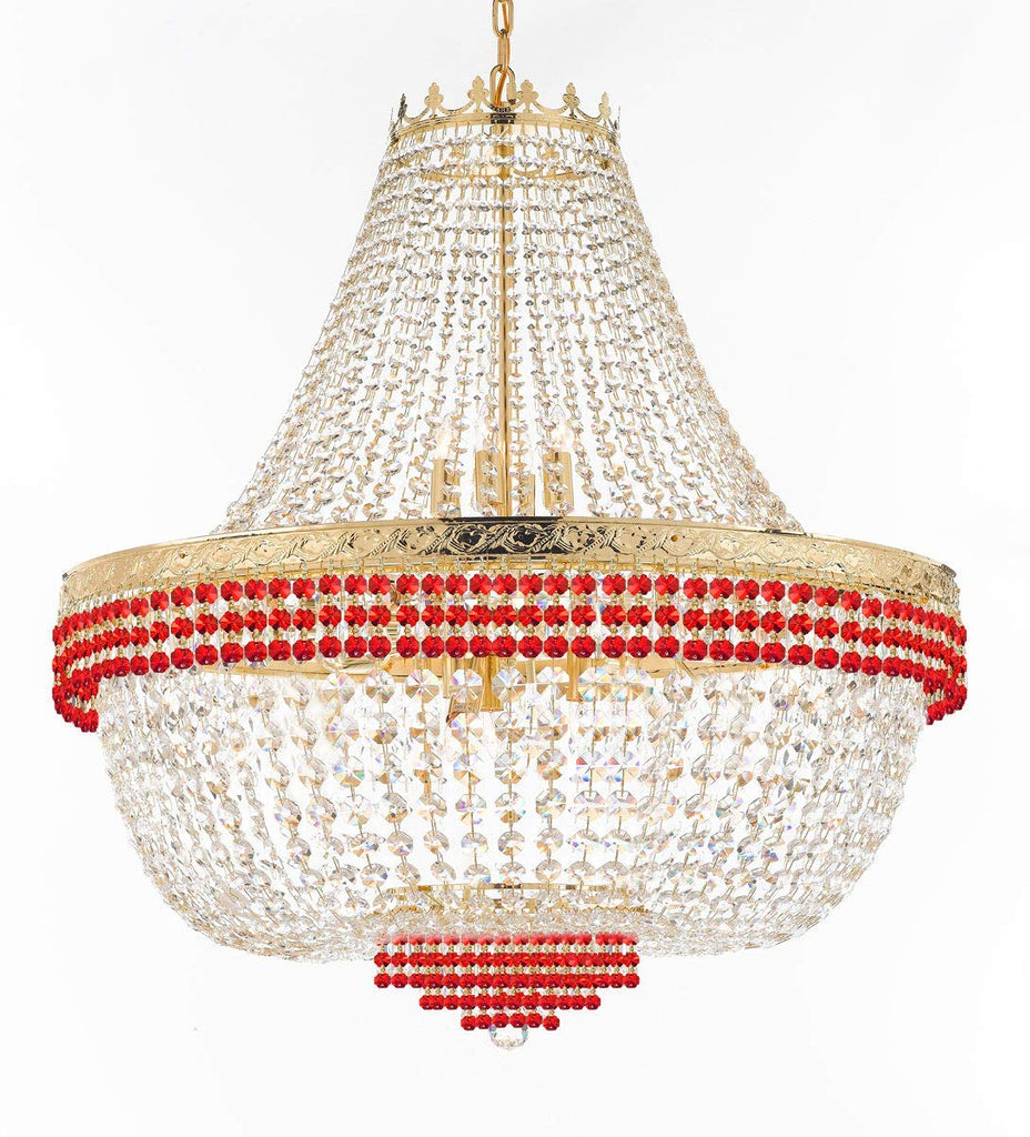 Nail Salon French Empire Crystal Chandelier Lighting Dressed with Ruby Red Crystal Balls - Great for The Dining Room H 36" W 36" 25 Lights - A500-B74/H36/CG/4199/25