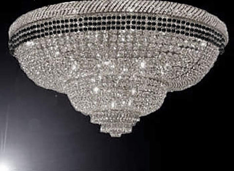 Flush French Empire Crystal Chandelier Chandeliers Moroccan Style Lighting Trimmed with Jet Black Crystal! Good for Dining Room, Foyer, Entryway, Family Room and More! H29" X W50" - A500-FLUSH/B79/CS/448/48
