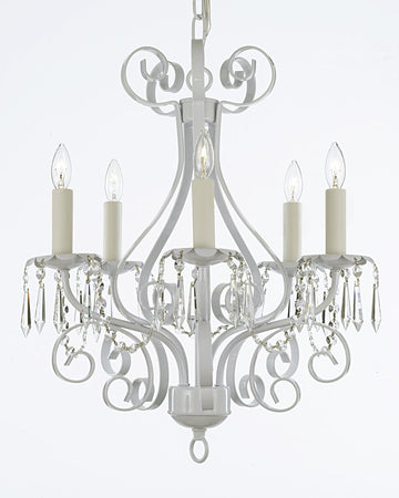 Wrought Iron Crystal Chandelier Lighting Country French White 5 Light Ceiling Fixture Wrought Country French Mini Kitchen - CL/30175/5 white
