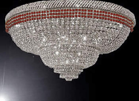 Flush French Empire Crystal Chandelier Chandeliers Moroccan Style Lighting Trimmed with Ruby Red Crystal! Good for Dining Room, Foyer, Entryway, Family Room and More! H29" X W50" - A500-FLUSH/B74/CS/448/48