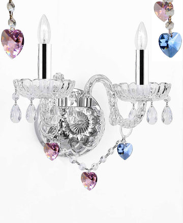 Wall Sconce Lighting with Crystal Blue and Pink Hearts w/Chrome Sleeves - Perfect for Boys and Girls Bedrooms! - G46-B43/B85/B21/2/386