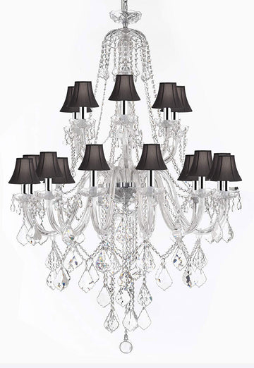 New! Murano Venetian Style Crystal Chandelier Lighting - Great for The Dining Room, Foyer, Living Room w/Chrome Sleeves! W 40" H 50" with BlackShades - A46-B43/B12/BLACKSHADES/282/18