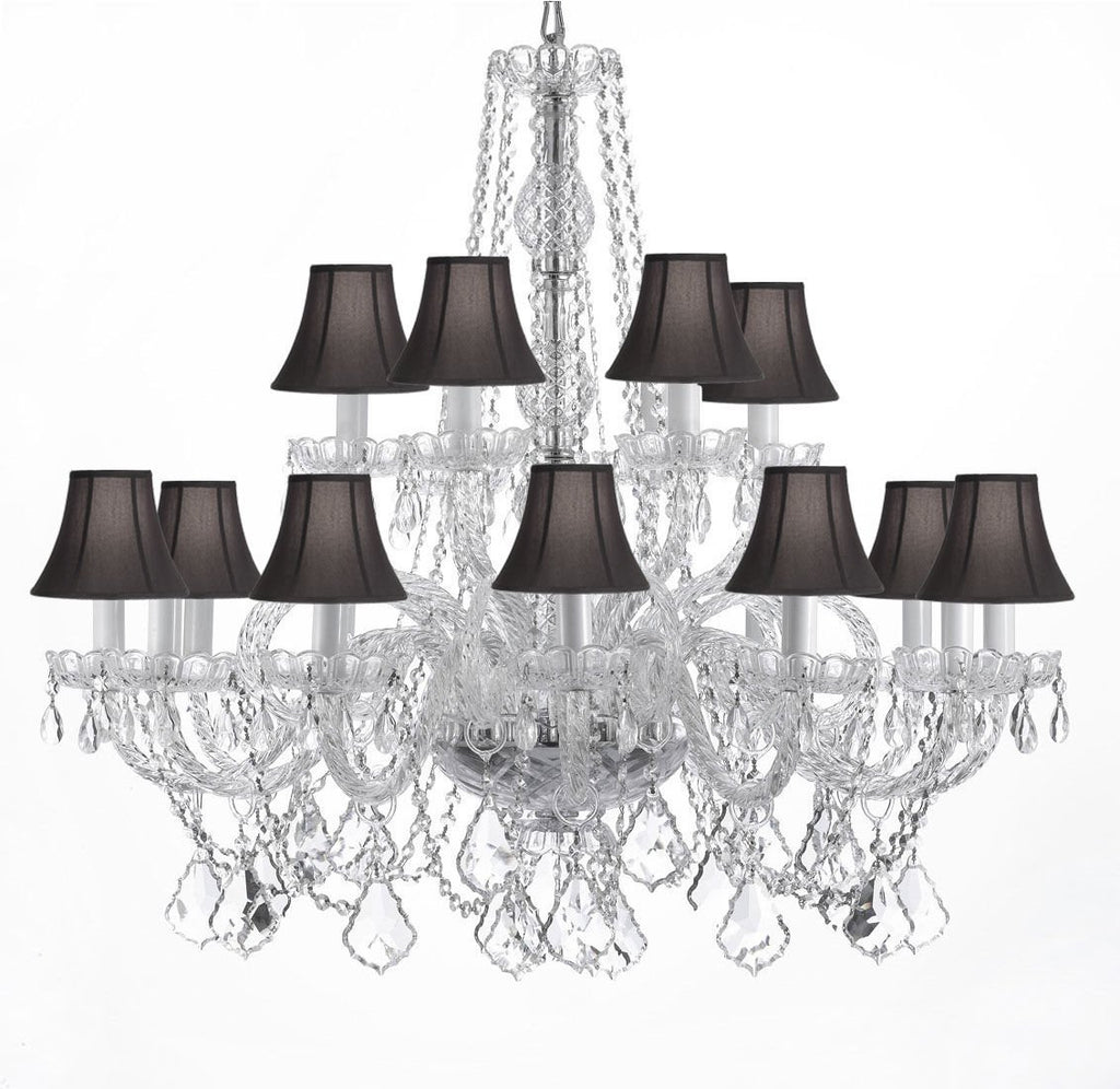 Swarovski Crystal Trimmed Chandelier Crystal Chandelier Lighting With Black Shades H 38" X W 37" - A46-BLACKSHADES/CS/385/9+9SW