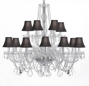 Swarovski Crystal Trimmed Chandelier Crystal Chandelier Lighting With Black Shades H 38" X W 37" - A46-BLACKSHADES/CS/385/9+9SW
