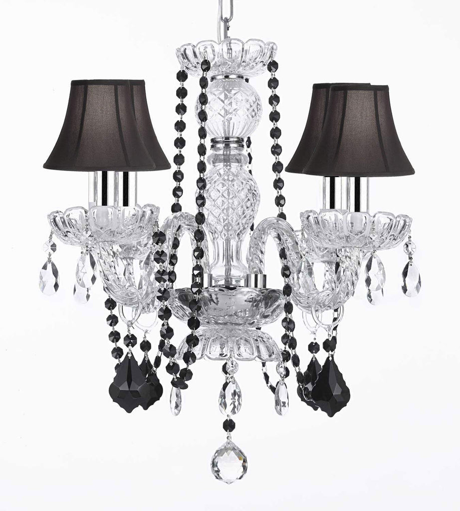 CHANDELIERS LIGHTING EMPRESS CRYSTALS(TM) WITH BLACK COLOR CRYSTAL AND BLACK SHADES W/CHROME SLEEVES! - J10-B43/BLACKB2/BLACKSHADES/26098/4
