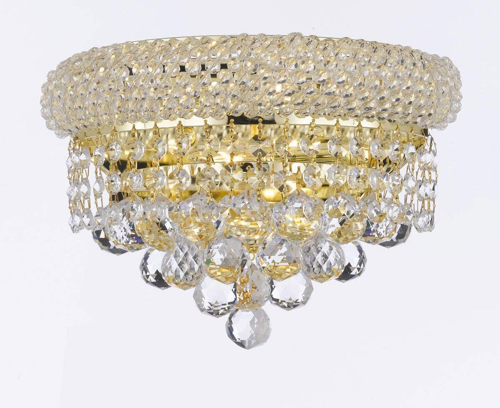Set of 3-1 Flush Empire Crystal Chandelier Chandeliers Lighting 15X24 and 2 Empire Empress Crystal (Tm) Wall Sconce Lighting W 12" H 6" - FLUSH/542/15 + C121-1800W12G A500-